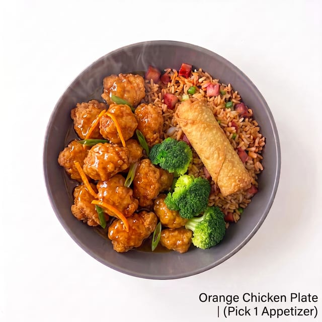 Orange Chicken Plate (Pick 1 Appetizer).