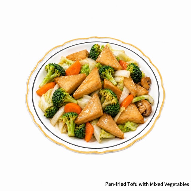 Pan-fried Tofu with Mixed Vegetables.