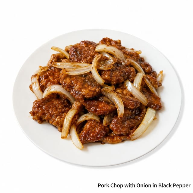Pork Chop with Onion in Black Pepper Sauce.