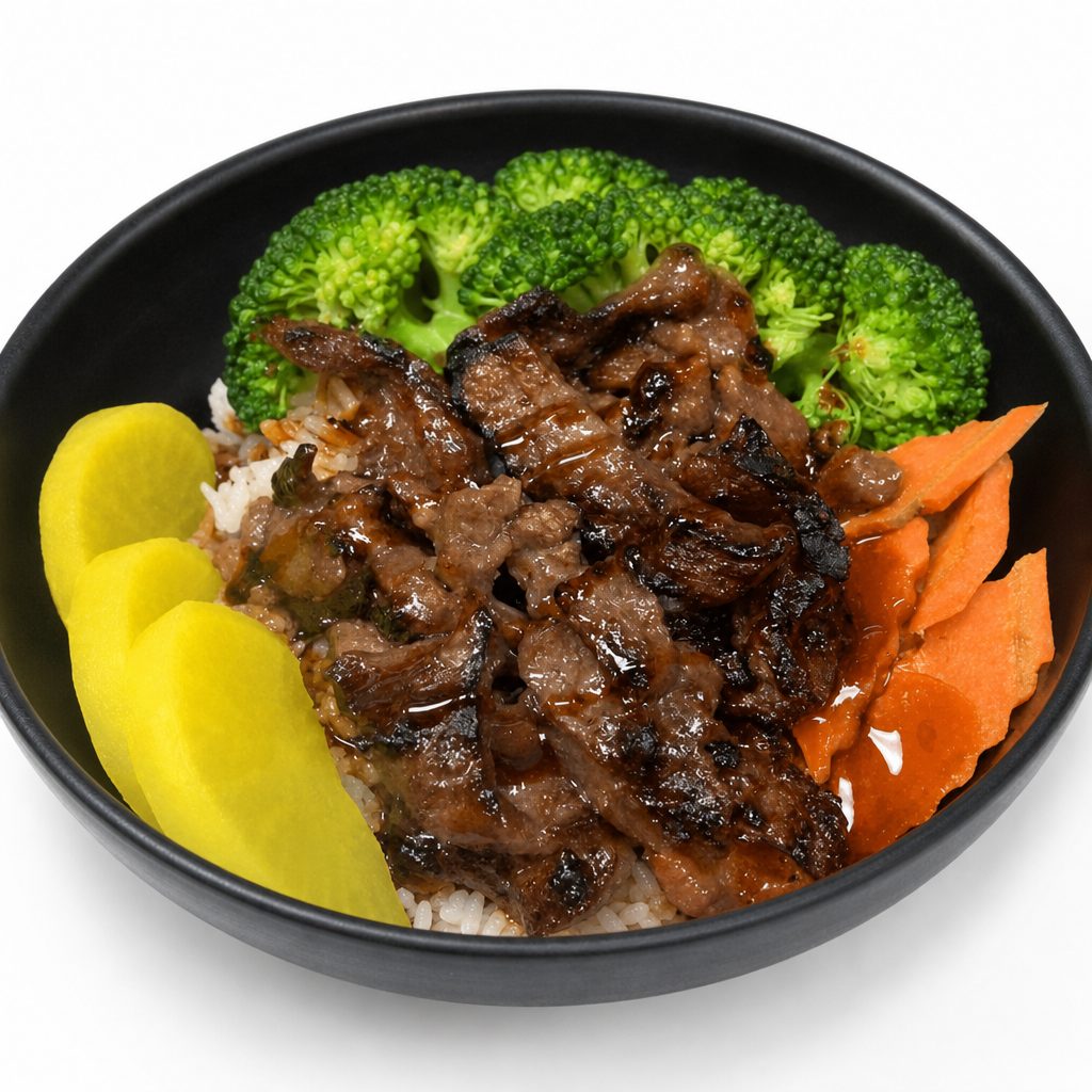 BBQ Kalbi Beef with Korean Sauce Bowl.
