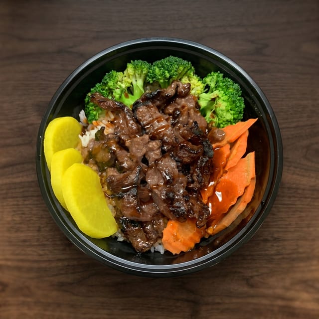 BBQ Kalbi Beef with Korean Sauce Bowl.