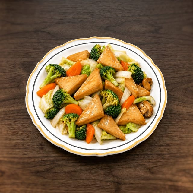 Pan-fried Tofu with Mixed Vegetables.